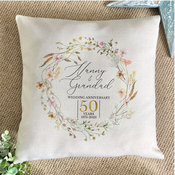 Personalised Golden Wedding Anniversary Cushion Floral, 2 of 3