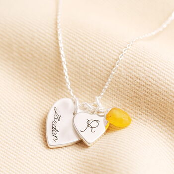 Personalised Double Heart And Bail Birthstone Charm Necklace, 2 of 5