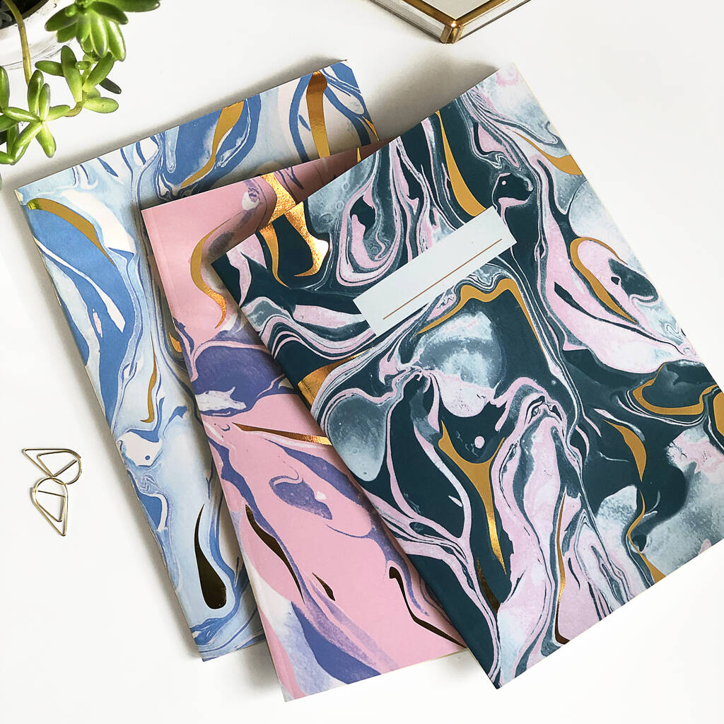Hand Marbled Gold Foil Notebook Pack, 1 of 9