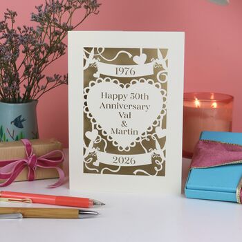 Personalised Papercut Golden Wedding Anniversary Card, 2 of 4