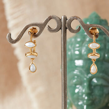 Small Pearl Hoop Studs With Dangling Pearl, 18k Gold Vermeil, 6 of 8
