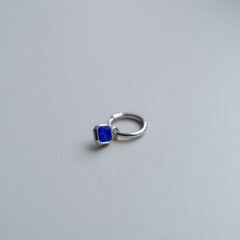 Silver Lapis Lazuli Blue Steel Dangle Hoop Earring, 5 of 8