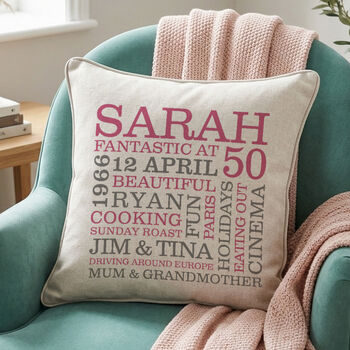 Personalised 50th Birthday Word Art Cushion, 3 of 10