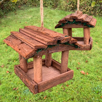 Set Of Two Natural Hanging Wooden Bird Table Feeders, 2 of 9