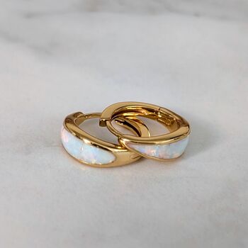 Opal Crescent Hoop Earrings, 4 of 7