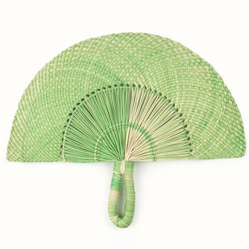 Woven Straw Lime Green Handheld Fan, 2 of 3