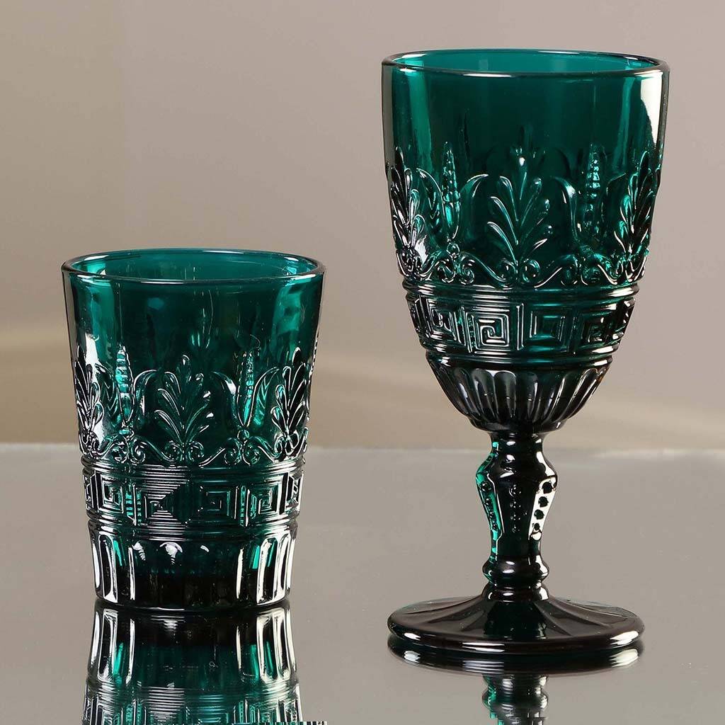 set of four teal blue art deco tumblers by dibor