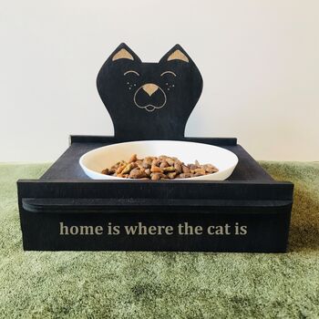 Handcrafted Ceramic Cat Bowl With Wood Stand, 2 of 5