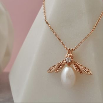Rose Gold Pearl Bee Pendant, 2 of 6