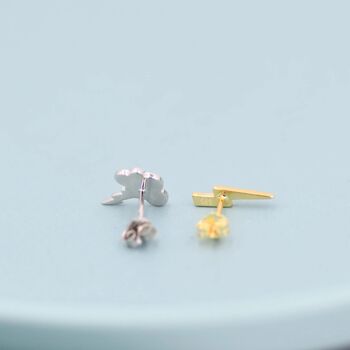 Mismatched Lightning Bolt And Cloud Stud Earrings In Sterling Silver, 4 of 10