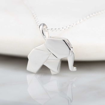 Personalised Solid Silver Origami Elephant Necklace, 2 of 8