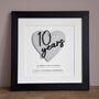 Personalised 10 Year Tin Wedding Anniversary Wooden Heart Print, thumbnail 3 of 4