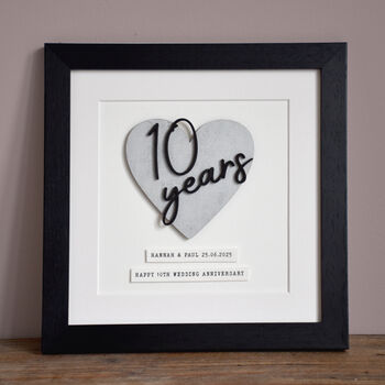 Personalised 10 Year Tin Wedding Anniversary Wooden Heart Print, 3 of 4