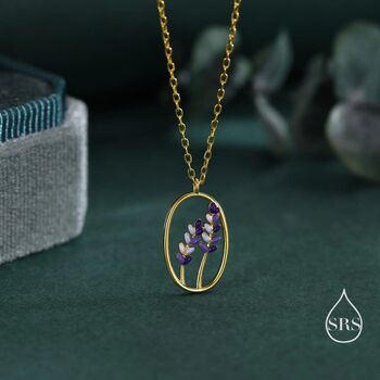 Enamel Lavender Pendant Necklace In Sterling Silver, 5 of 12