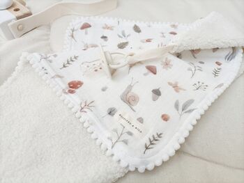 Mushroom Baby Blanket, Organic Muslin And Warm Boucle Fleece. Woodland Walk, 5 of 12