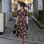 Lisa Dress In Brown Floral Vintage 1940s Style, thumbnail 1 of 3