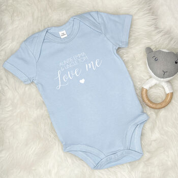 Auntie And Uncle Love Me Personalised Babygrow, 2 of 8