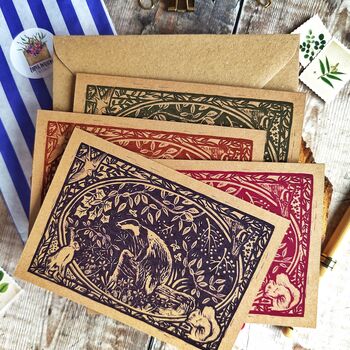 Woodland Badger Linocut Cards And Envelopes, 6 of 7