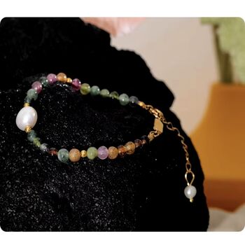Monaco D'or Gold Pearl Ombré Tourmaline Natural Stone Gift Bracelet, 3 of 5