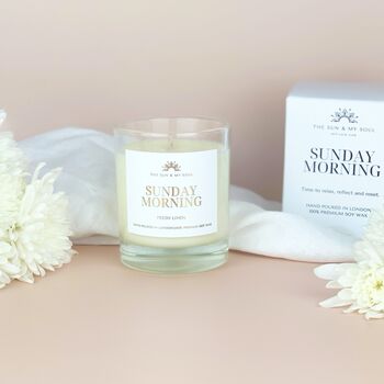 Sunday Morning Fresh Linen Luxury Soy Wax Candle Gift, 3 of 3