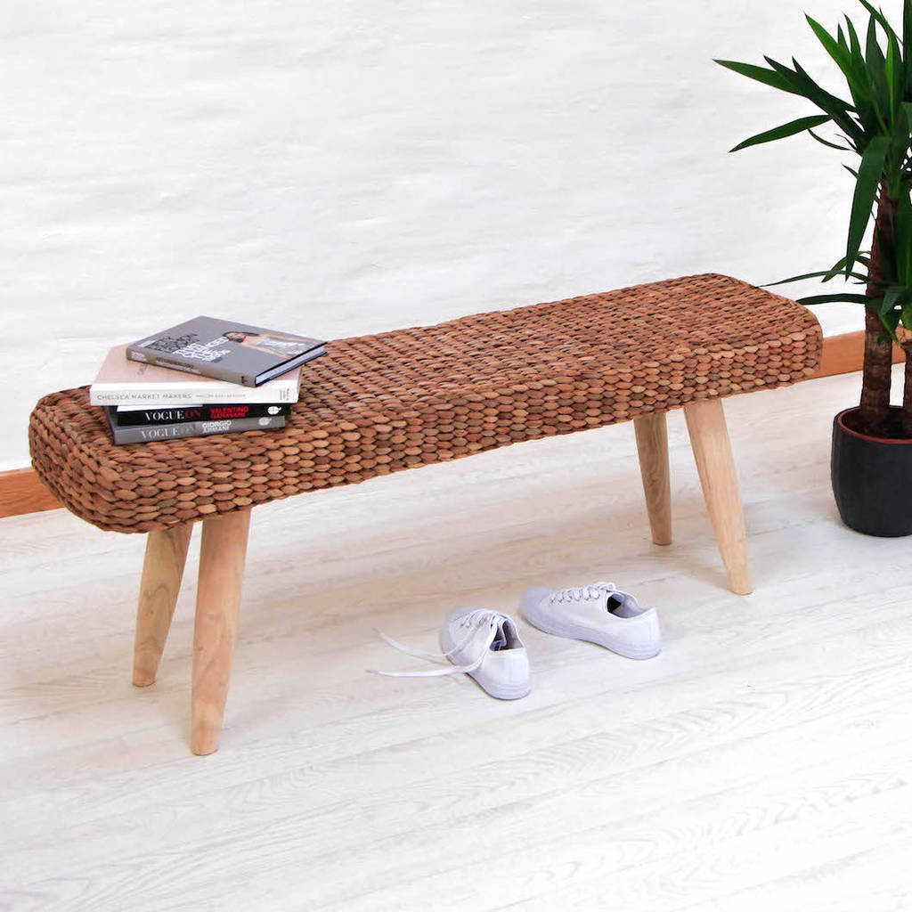 Wooden Hallway Bench With Wicker, 1 of 4