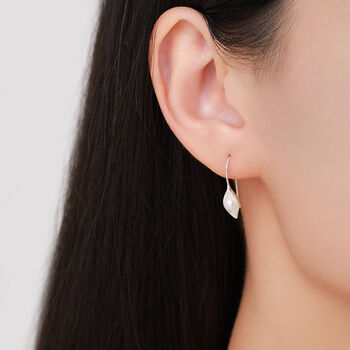 Sterling Silver Calla Lily Flower Hook Earrings With Fresh Water Pearls, 4 of 8