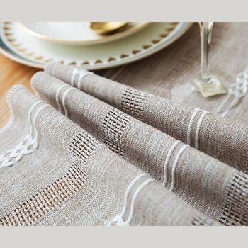 Wide Hollow Pale Taupe Cotton Linen Table Runner, 4 of 8