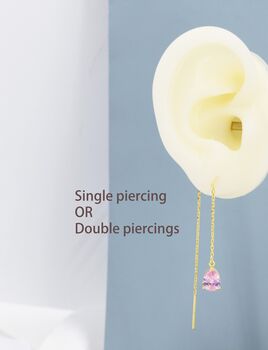 Sterling Silver Tourmaline Pink Cz Droplet Threader Earrings, 8 of 12