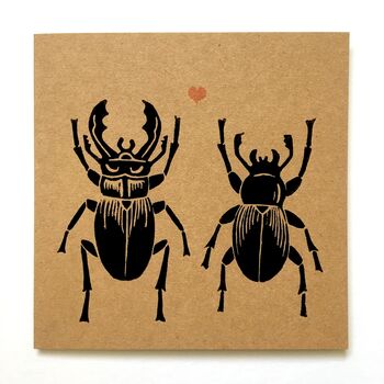 Stag Beetle Love. Linocut Greeting Card, 3 of 3