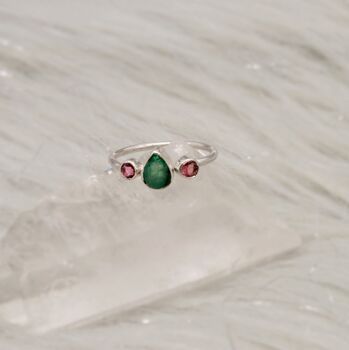 Pink Tourmaline, Emerald Silver Ring, 3 of 7