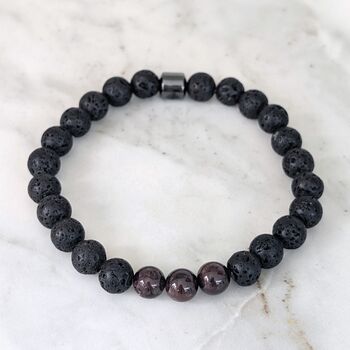 Men's Garnet And Lava Bead January Birthstone Bracelet, 4 of 9