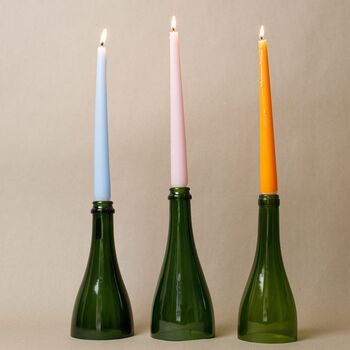 Set Of Three Wine Bottle Candlesticks With Candles, 8 of 12