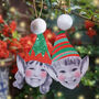 Set Of Two Personalised Christmas Elf Tree Decorations, thumbnail 1 of 2