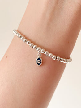 Sterling Silver Evil Eye Charm Beaded Bracelet, 6 of 6