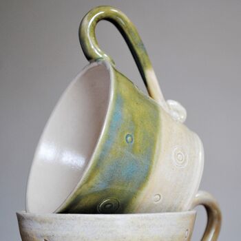 Stoneware Handmade Cup Cream/Terracotta Or Cream/Green, 5 of 8