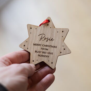 Personalised Wooden Christmas Star Decoration – Staff And Teacher Gift, 3 of 4