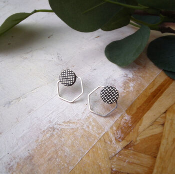 Contemporary Geometric Hexagon Eco Stud Earrings, 3 of 6