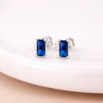 Sterling Silver Sapphire Baguette Stud Earrings – 6mm X 4mm, 2 of 7
