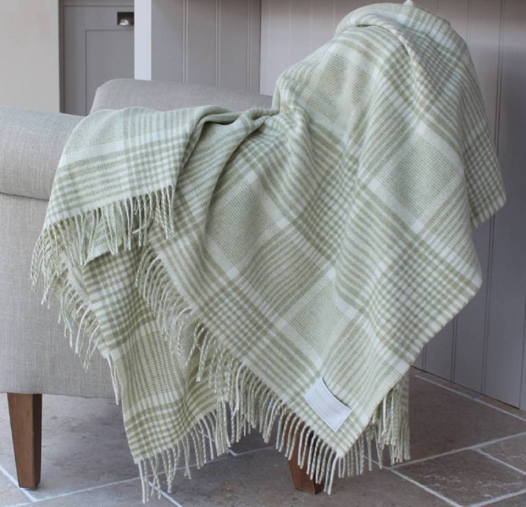 Soft Green Check Merino Lambswool Throw By Marquis & Dawe
