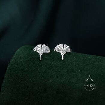 Sterling Silver Tiny Ginkgo Leaf Stud Earrings, 4 of 11