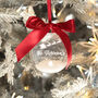 Round Glass Santa's Sleigh Snow Filled Family Christmas Tree Bauble, thumbnail 3 of 7