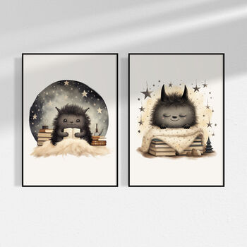 Unframed Bedtime Story Cute Monster Prints, Kids Gift, 2 of 3