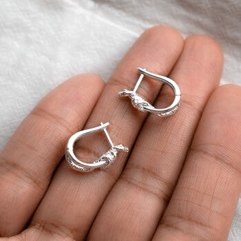 Sterling Silver Snake Knot Oval Hoop Huggie Earrings, 3 of 9