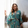 Satin Silky Turquoise Full Length Kimono Robe, thumbnail 5 of 9