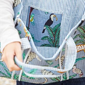 Reversible Jungle Print Quilted Cotton Tote Bag, 4 of 6