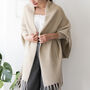 Feather Trim Sleeved Pile Weave Soft Blanket Poncho, thumbnail 5 of 9