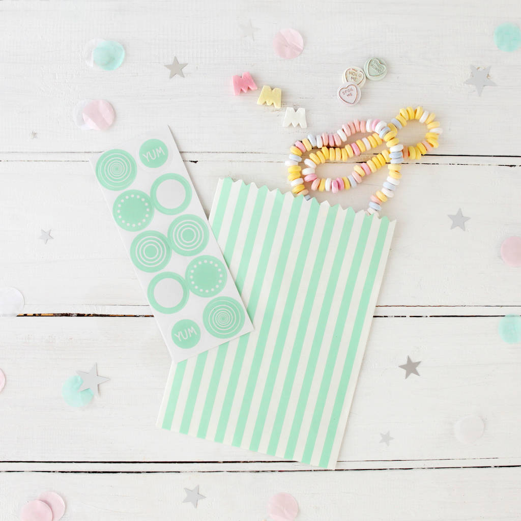 Striped Mint Treat Bags And Stickers By Postbox Party