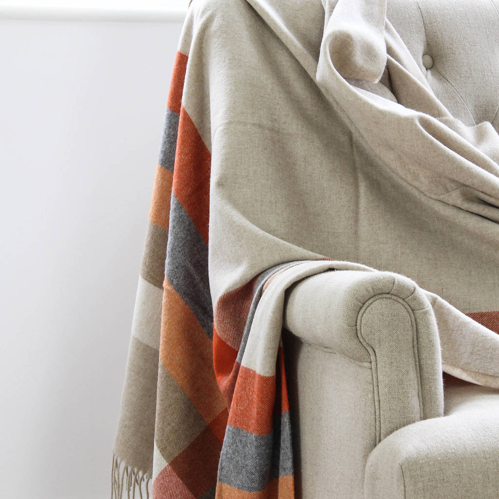 Orange And Beige Stripe Lambswool Throw By Marquis & Dawe