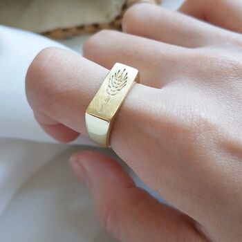 Thick 18 K Gold Plated Wheat Signet Ring, 6 of 7