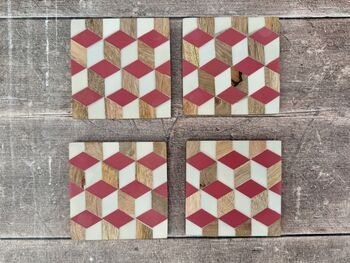 Set Of Four Pink Patterned Coasters, 3 of 3